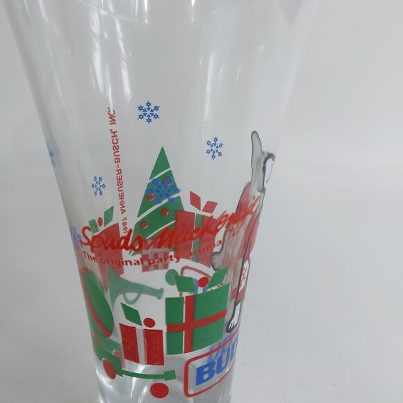 Vintage 1987 Bud Light Spuds MacKenzie CHRISTMAS UGLY SWEATER Pilsner Beer Glass - Picture 3 of 5